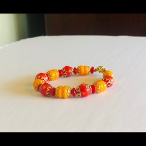 Vintage Red and Orange Art Glass Beaded Bracelet